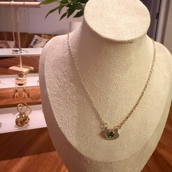 Elegant Gold Emerald Rhinestone Evil Eye Necklace - Picture 2 of 2